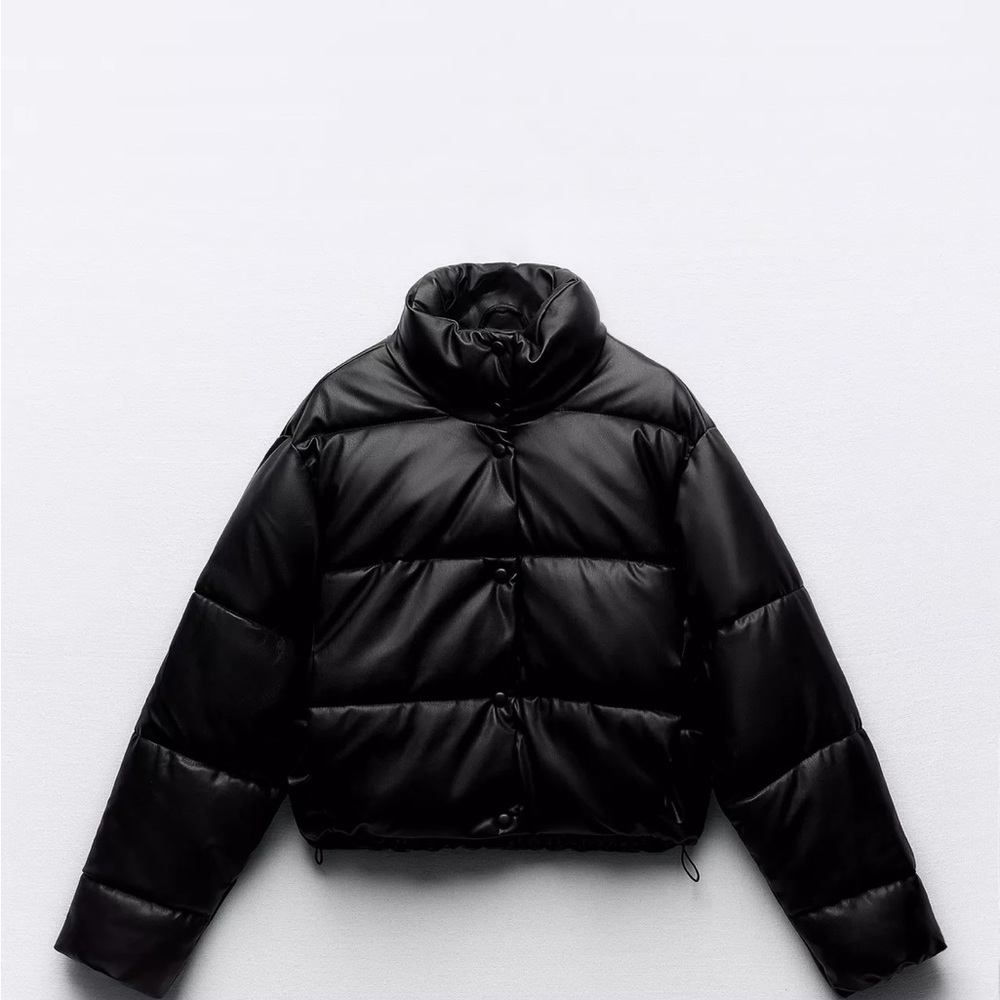 Zara Faux Leather Black Puffer Jacket